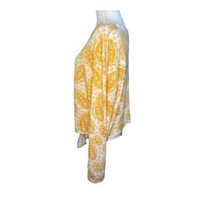 NEW Good Luck Gem‎ Women's XL Yellow Paisley Long Sleeve Casual Top Tie Front